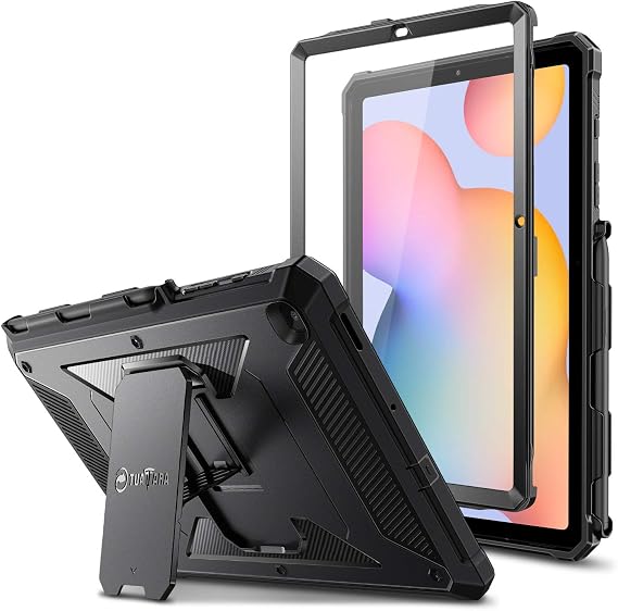 Fintie Shockproof Case for Samsung Galaxy Tab S6 Lite 10.4 Inch, Black | Tuatara Rugged Unibody, Hybrid Bumper Kickstand Cover, Built-in Screen Protector