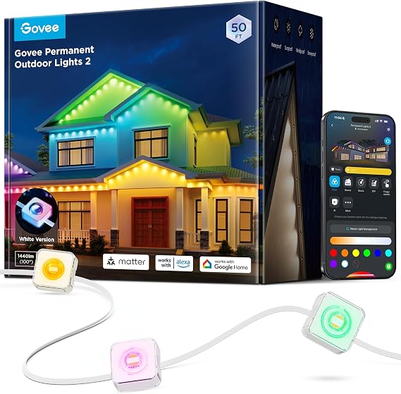 Govee Permanent Outdoor Lights 2, 50ft RGBIC Outdoor Lights with 100 Modes