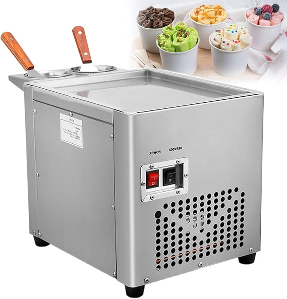 Fried Ice Cream Roll Machine, Square Stir-Fried Ice Cream Pan, Stainless Steel Commercial Rolled Ice Cream Maker with 2 Scrapers, for Making Ice Cream, Yogurt