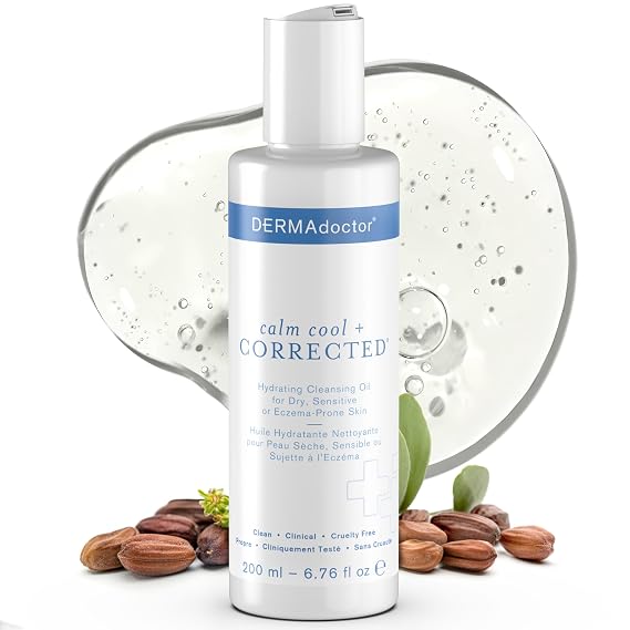 DERMAdoctor Jojoba Oil for Face Wash Gentle Face Cleansing oil Makeup Remover for Sensitive Skin Fragrance Free Dermatologist Tested Hydrating Cleanser with Jojoba & Hibiscus Extract, 6.67 fl oz