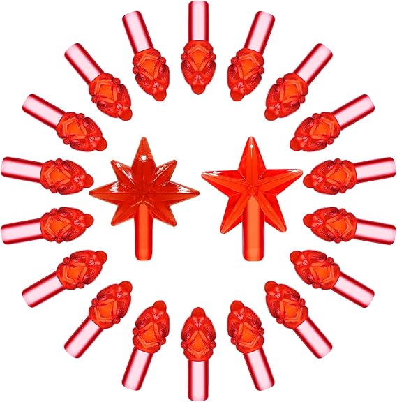 Red Replacement Lights Bulbs for Ceramic Christmas Tree, Mini Flame Light Ornaments for Ceramic Tree, Small Twist Pegs Accessories for Crafts, 2 Stars Treetopper&177 Bulbs Set