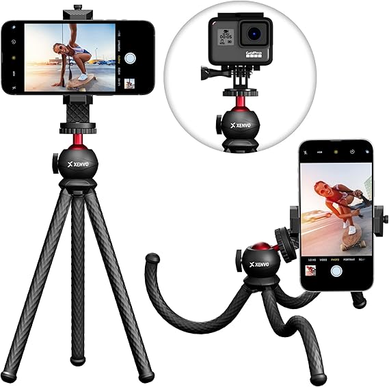 Xenvo SquidGrip Flexible Cell Phone Tripod and Portable Action Camera Holder - Compatible with iPhone, GoPro, Android, Samsung, Google Pixel and All Mobile Phones Red