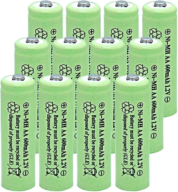 NiMH AA 600mAh 1.2V Rechargeable Batteries for Solar Lights, Garden Lights, Remotes, Mice(Pack of 12)
