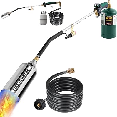 Heavy Duty Weed Torch,Propane Torch Weed Burner with 8.8 FT HoseCSA, 400,000 BTU, Self Igniting Flame Weeder for Weeding,Roof Asphalt,Snow melting,Welding,Charcoal lighting GREEN