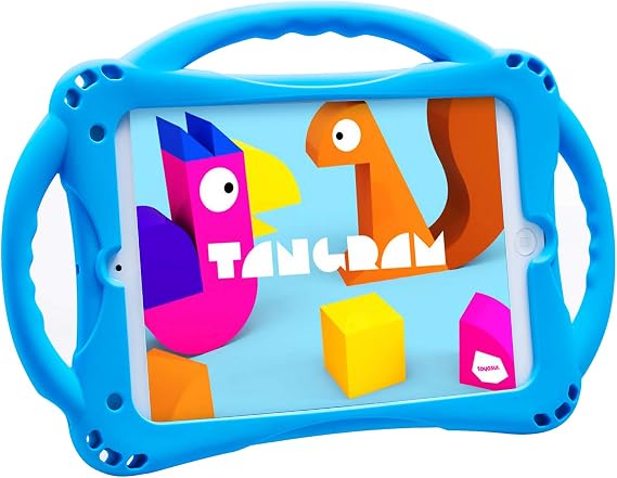 TopEsct Kids Case for iPad mini 5 4 3 2 1,Silicone Childproof Case for iPad mini 5 4 3 2 1, Built-in Handle Stand,  with a Strap (Blue)