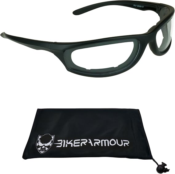 Bikershades Motorcycle Safety Sunglass Foam Padded Men for Women Smoke, Clear, Yellow and Blue Light Blocking Lens