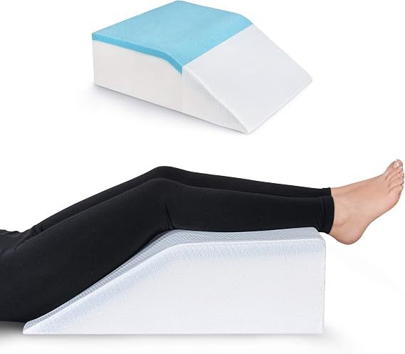 Ebung Leg Pillow Memory Foam - Cooling Gel Leg Elevation with Removable Cover for Swelling, Circulation, and Pain Relief - Ergonomic Leg Rest for Back, Pregnancy, Post-Surgery - 24x21x8-Inch (White)