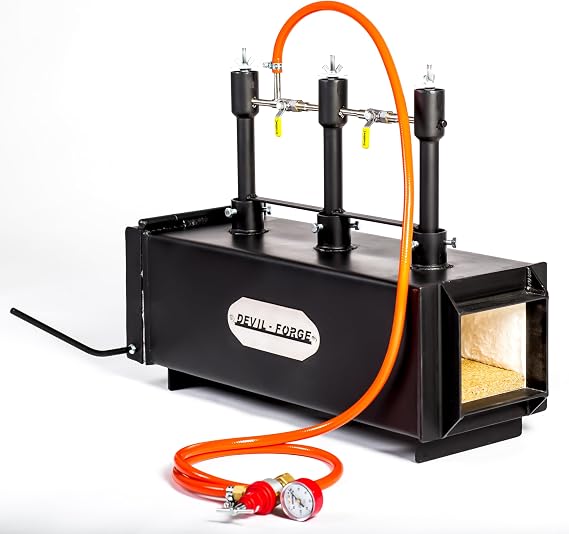 DEVIL-FORGE Gas Propane Forge DFPROF3+1D/2, 3 Burners DFP (240.000 BTU) use 1, 2 or 3, Gas Ball Valve, Air Choke, 1 Door, Knife Making, Blacksmith, Farrier, 2500F / 1370C Double Insulation 2