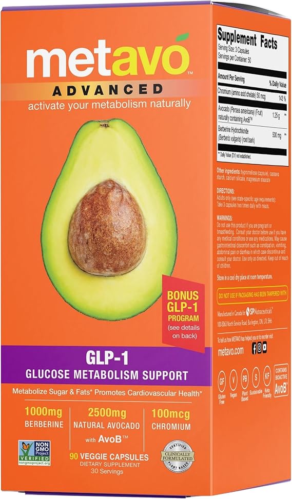 Metavo Advanced GLP-1 Metabolism Support Boost Metabolism, Manage Glucose Spikes, Enhance Energy 90 Easy to Swallow Capsules