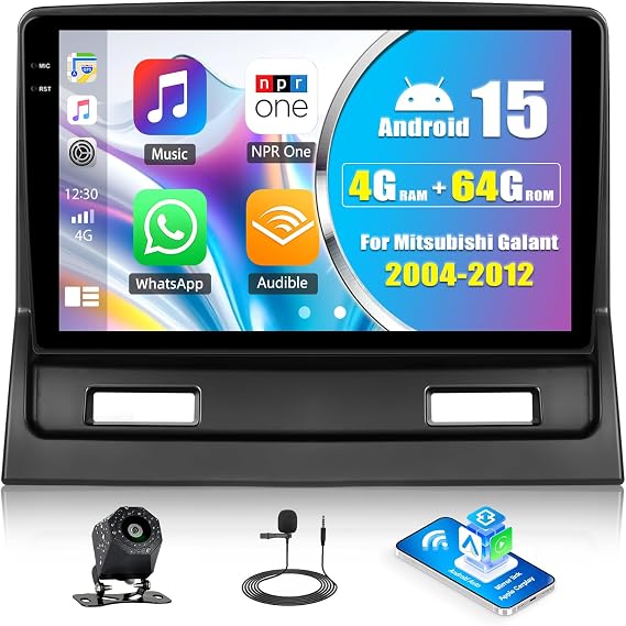[4+64G] Android 15 Car Stereo for Mitsubishi Galant 2004-2012 with Wireless CarPlay Android Auto,9" Touch Screen Car Radio with Bluetooth GPS WiFi FM/RDS DSP EQ SWC Backup Camera