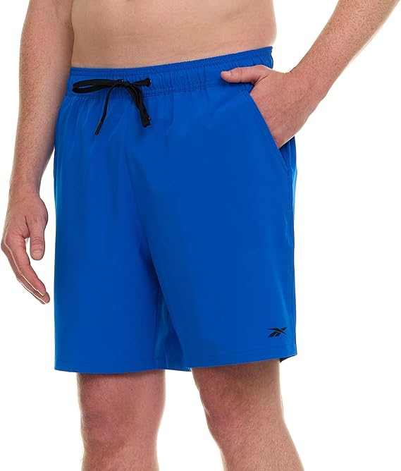Reebok Mens Swim Trunks with Mesh Liner, 7 Inseam Quick Drying Mens Bathing Suit, Board Shorts for Swimming and Beach