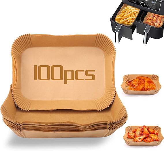 100Pcs Air fryer Baking Paper Rectangular - Airfryer Baking Liners compatible with Ninja Foodi DualZone 2-Basket Airfryers DZ201, DZ401, FG551 Foodi Smart XL 6-in-1 Indoor Grill