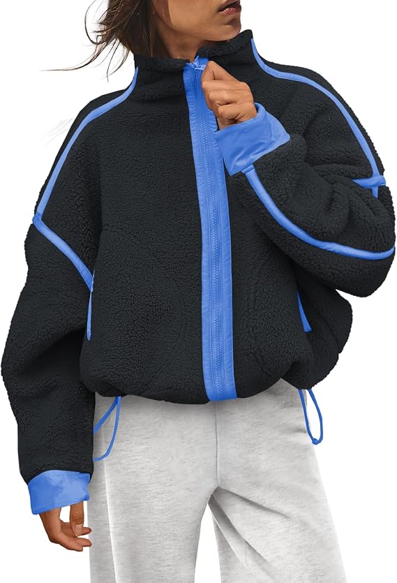 Panadila Womens Fleece Zip Up Jacket Fuzzy Sherpa Jacket Casual Teddy Coats Winter Outerwear with Pockets