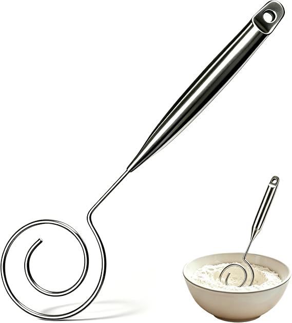 11" Stainless Steel Seamless Danish Dough Whisk Baking Kitchen Mix Tool