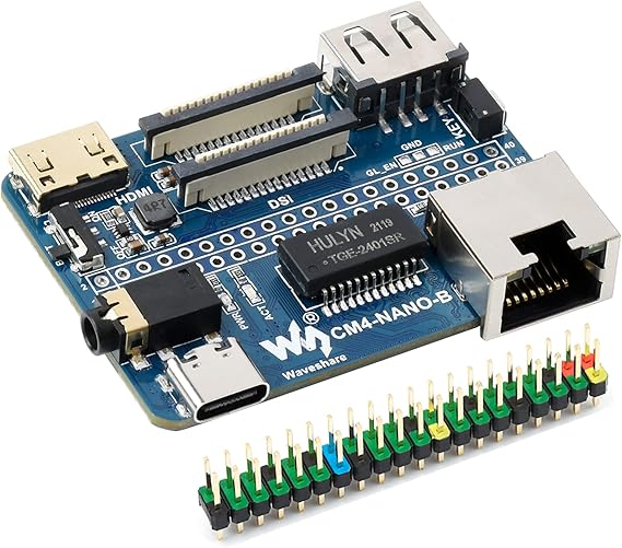 Nano Base Board (B) for Raspberry Pi Compute Module 4 Lite/eMMC, with Standard CM4 Socket, with Raspberry Pi 40PIN GPIO Interface, Gigabit Ethernet, USB2.0, DSI, CSI, 3.5mm Audio Jack