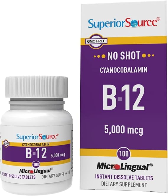 Superior Source No Shot Vitamin B-12 Cyanocobalamin 5,000 mcg, 100 Ct