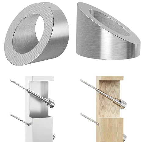 30 Pack 5/16" ID 316L Stainless Steel Angle Washers, 30 Beveled Washers for Cable Railing Kit, Fit 1/8" Cable Railing Hardware, Angled Stair for Wood/Metal Posts, AW8