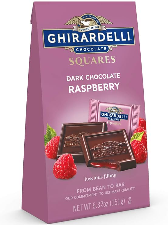 Ghirardelli Dark & Raspberry Squares Stand Up Bag, 5.32 Oz