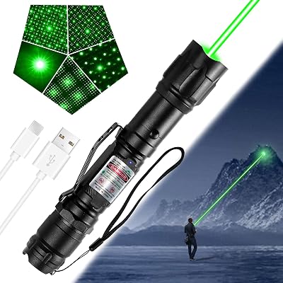 Green Light Flashlight, Long Range Dot Beam Pen Tactical Flashlights with Star Cap Adjustable Focus, Rechargeable for Outdoor Use, TVLEDLCD Screens, Astronomy, Camping and Presentations