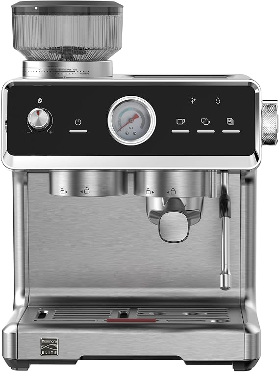Kenmore Elite Espresso Machine Automatic Coffee Maker with Auto Tamper, Auto Cleaning, Milk Steamer & Frother, Bean Grinder, Brew Professional Barista Style Cappuccino, Cafe Latte