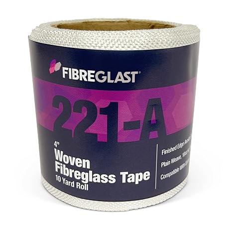 Fibre Glast Fiberglass Cloth Tape, 4in Wide Premium Plain Weave Glass Fiber Mesh Roll with Finished Edges Marine Repair, Reinforcement, Sleeve, Pipe & Tank Winding 10 Oz, 10 Yards, Made in USA