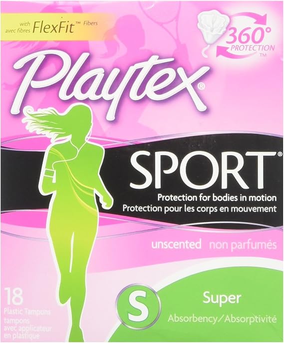 Playtex Sport Tampons with Flex-Fit Technology, Super, Unscented - 18 Count (packaging may vary)