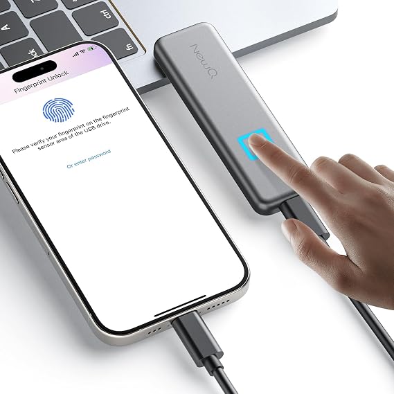 512GB Touch Portable SSD for USB C Device (with No-Cost APP), Backup, Encryption, Fingerprint, External SSD for iPhone 17/16/15, Android, Mac/Win, Laptop (Not for iPhones/iPad with Lightning Port)