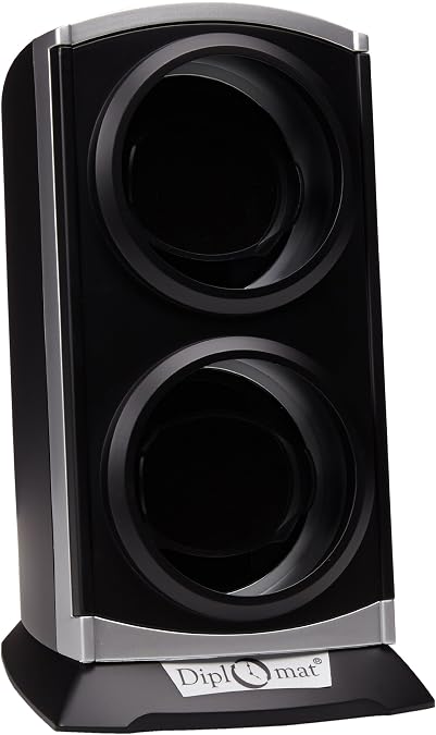 Diplomat Double Metallic Silver / Black Watch Winder with Built In IC Timer