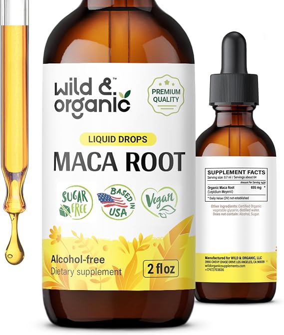 Wild & Organic Maca Root Drops for Women & Men - Mood & Energy Support -2oz