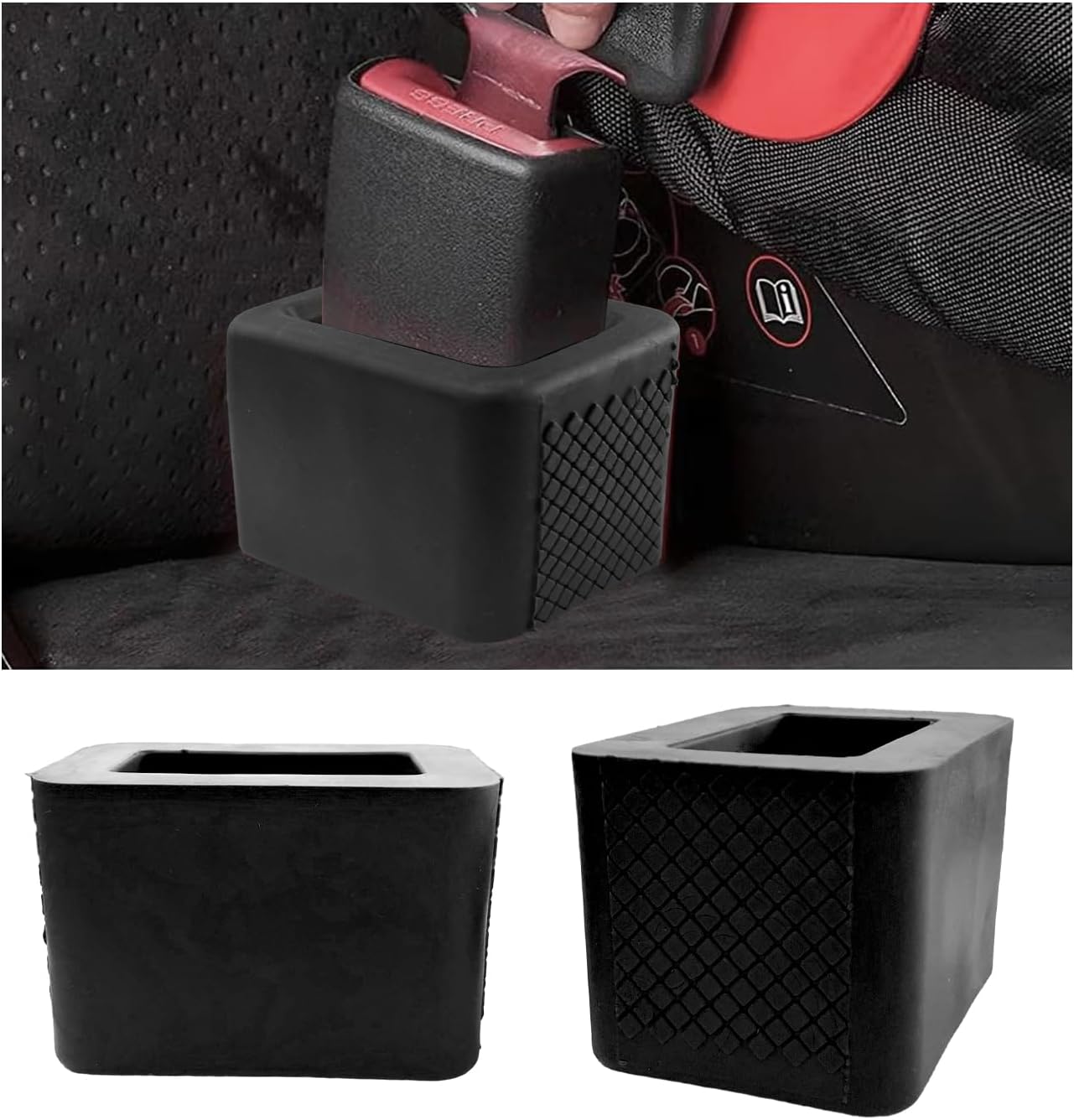 Dickno 2 PCS Car Seat Belt Buckle Holder, Silicone Auto Seat Belt Buckle Booster, Easy Access Seatbelt Buckle Cover for Kids, Universal Vehicle Safety Accessories for Most Cars (Black)
