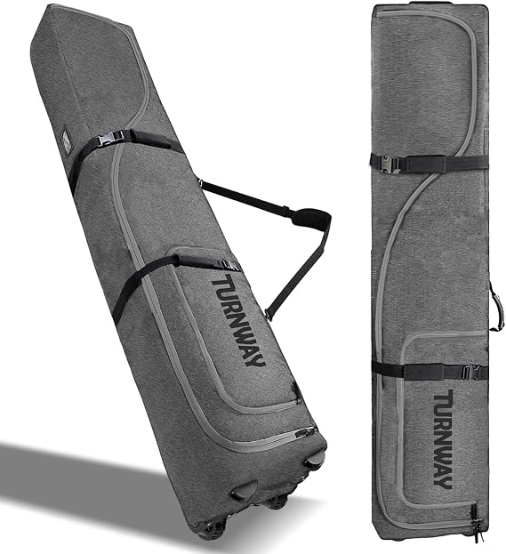 TurnWay Padded Ski Bag with Wheels for Air Travel, Double Rolling Snowboard Bag Heavy Duty Waterproof for Storage & Transportation of Snowboard/Ski Gear