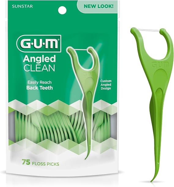 GUM Angled Clean Dental Floss Picks, Fresh Mint Flossers, 75 Count