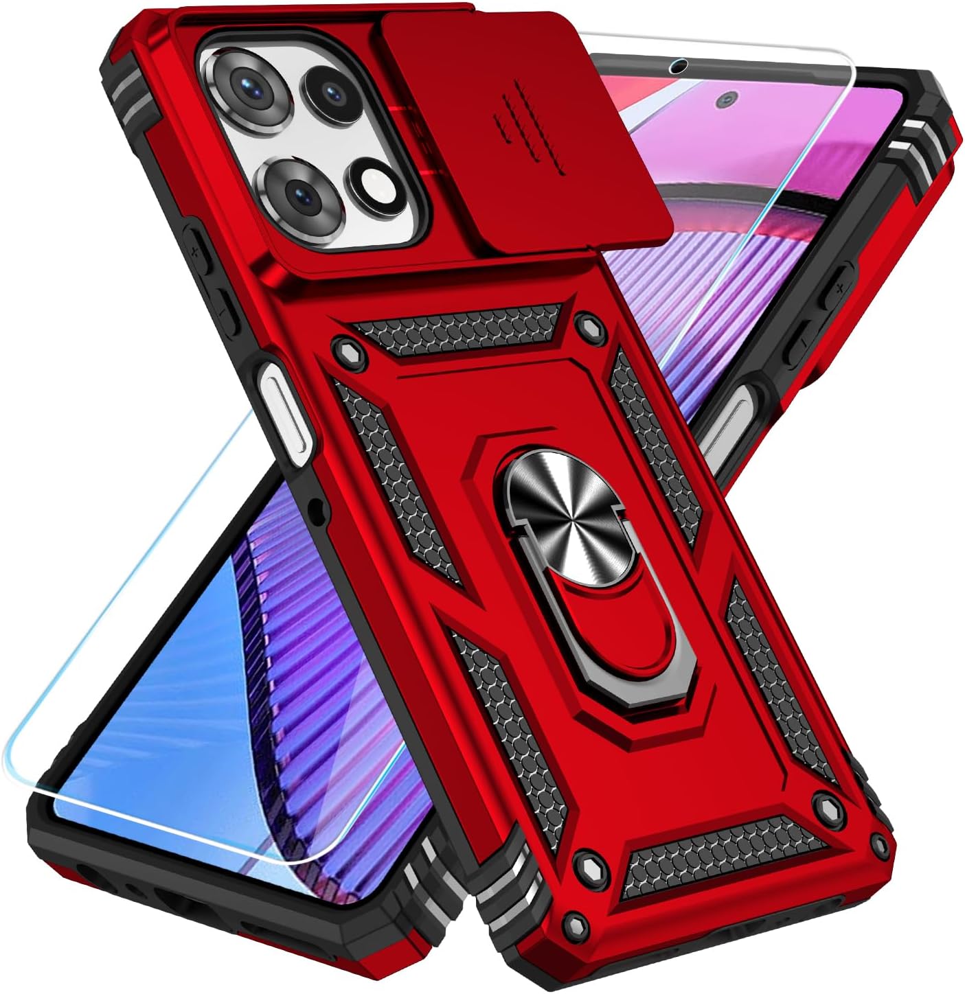 SunStory Phone Case for Motorola Moto G Power 5G 2025Moto G Play 5G 2025 Case with HD Screen Protector & Slide Camera Cover & Kickstand, [Military-Grade] Phone Case Red