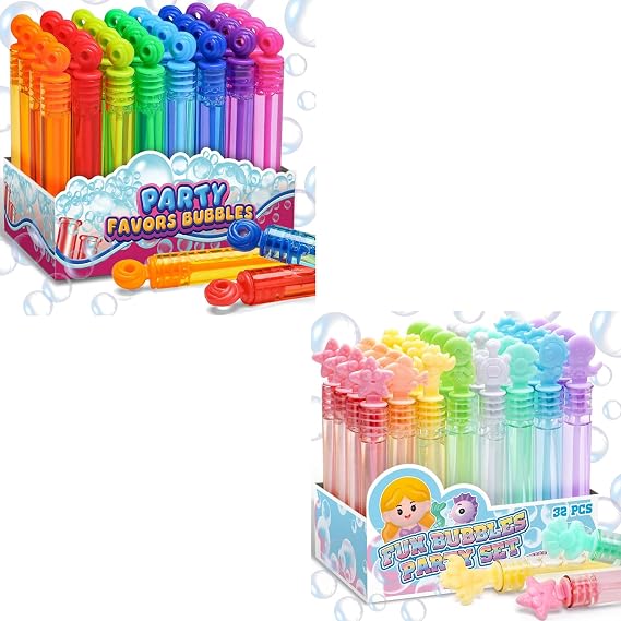 32 Pcs Neon and 32 Pcs Mermaid Mini Bubble Wand