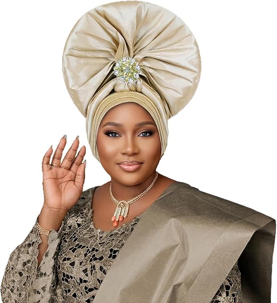 Luxury African Head Wrap,Traditional Gele Style,Shiny Rhinestone Decoration, Nigerian Beanie hat