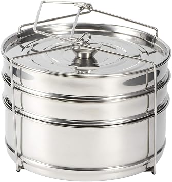 3 Tier Stackable Steamer Insert Pans with Sling - Pot in Pot Cooking, Baking, Lasagna Pans, Pressure Cooker Accessories, Cook 3 Dishes at Once Great for Steaming Rice, Vegetables, Meat