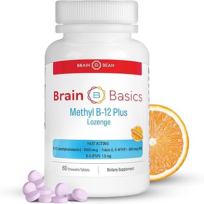Extra Strength Methyl B-12 & Methyl Folate 60 Chewable Tablets, Orange Citrus Flavor High Potency Bioactive B-12 Vitamin & B9 Folate Supplement for Energy, Brain, Heart & Nerve Support