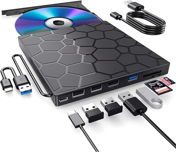 BPAKDU External CDDVD Drive for Laptop, DVD Player for Laptop, 8 in 1 USB 3.0 Ultra-Slim Portable, CD Burner External Disk Drive Optical Compatible with Desktop Mac,Windows 111087 Linux