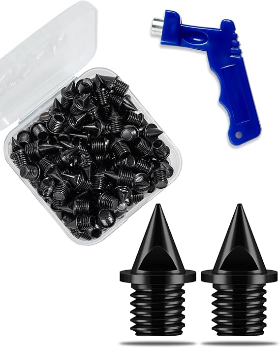 1/4 Inch Track Spikes for Shoes, (50-Piece) Replacement Steel Spikes Set for Cross Country, Sprint & Running, with Wrench and Storage Case