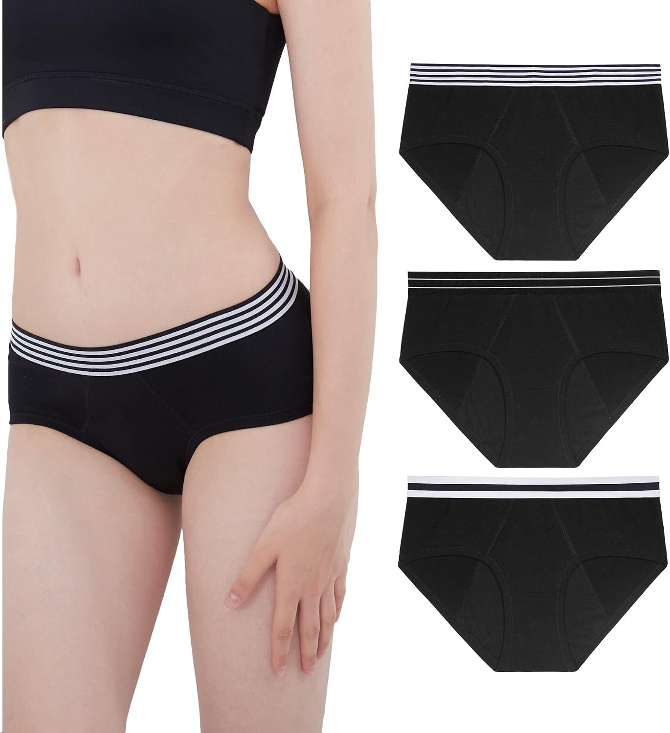 Neione Period Underwear for Teens Women Menstrual Underpants Girls Panties Sporty Briefs 3 Pack Galactic Small