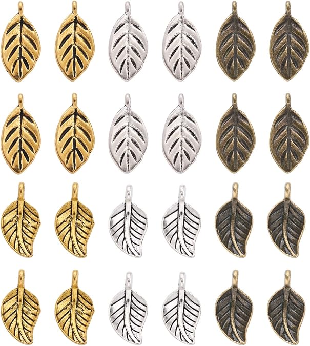 Craftdady Golden Elephant Lucky Pendants - Antique Gold Jesus Fish Vintage Buddhist Leaf Evil Eye Dangle Necklace Earring Charms for DIY Craft Jewelry Making