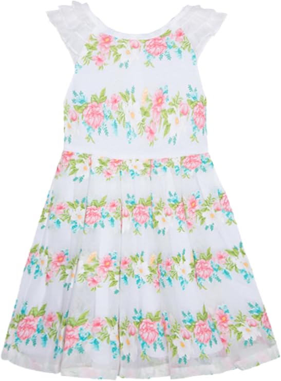 Mayoral Chic Big Girls Floral Burnout Pleated Dress - Special Occasion Easter Wedding Birthday Social Party - Aqua, 9