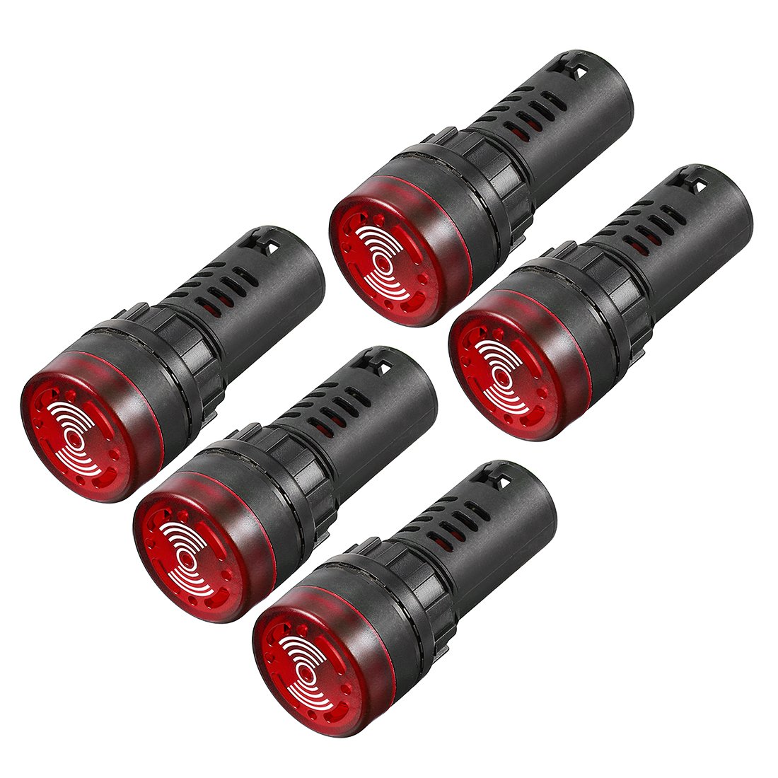uxcell 5Pcs Red Indicator Light with Buzzer AC/DC 24V, 22mm Panel Mount Flashing Alarm, for Electrical Control Panel, HVAC, DIY Projects