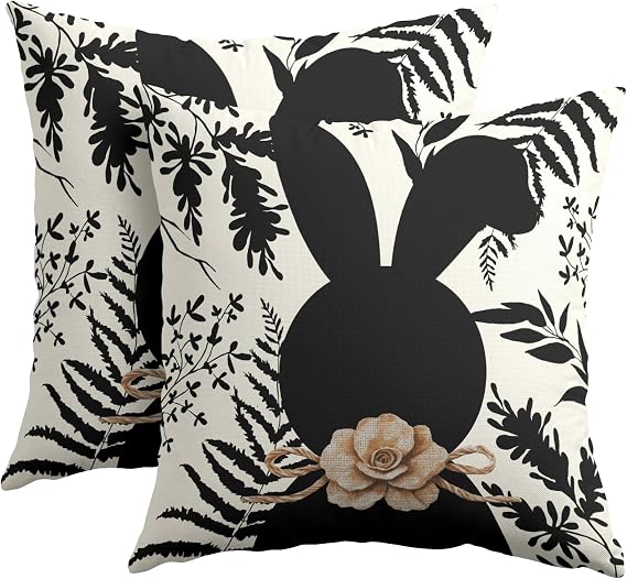Kawani Easter Rabbit Pillow Covers 20x20 Inch Black Bunny Floral Easter Outdoor Decorative Throw Pillow Covers Set of 2 Modern Pillowcases Square Cushion Covers for Couch Home Decor