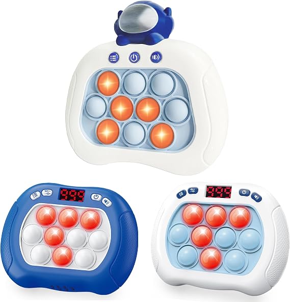 Intoypad 3 Packs of Quick Push Pop Game for Kids, 1 Classic & 2 LED Screen Handheld Bubble Game Light Up Sensory Fidget Game Toy Electric Pop Game Controller Christmas Birthday Gifts Toy for Kids 3-12