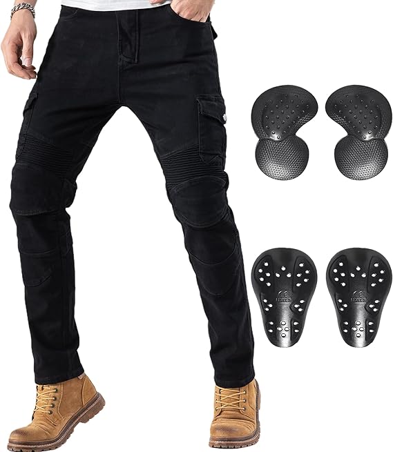 Motorcycle Pants for Men with CE Level 2 Armor, Protective Riding Jeans, Durable Stretch Denim for Adventure & All Season