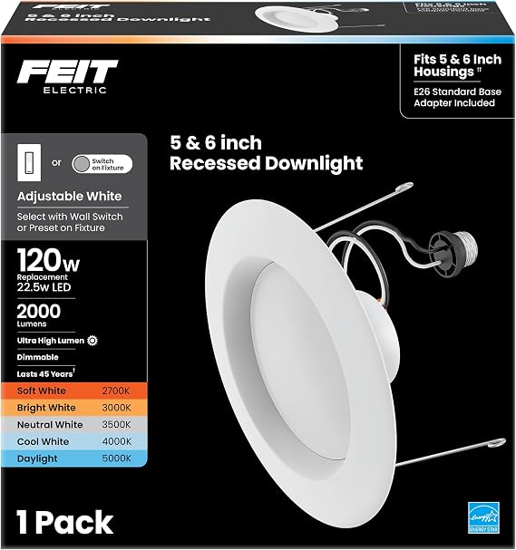 Feit Electric 5/6in LED Recessed Downlight Retrofit Kit, 120W Eq