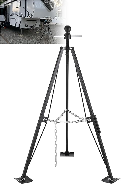 Fifth Wheel Tripod Stabilizer Gooseneck, King Pin Stabilizer for 5th Wheel with Adjustable Height 35-55", Heavy Duty RV Tripod Jack with 5000lbs Load Capacity, Easy Installation