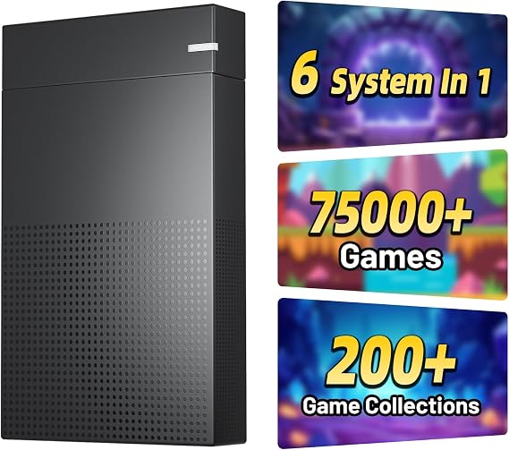 Kinhank 4TB Retro Gaming Hard Drive with 75,000+ Games,6 Systems in One,External Retro Game Hard Drive with 200+ Emulators,USB 3.0 HDD External Game Drive for PC for Win-7/8/10/11