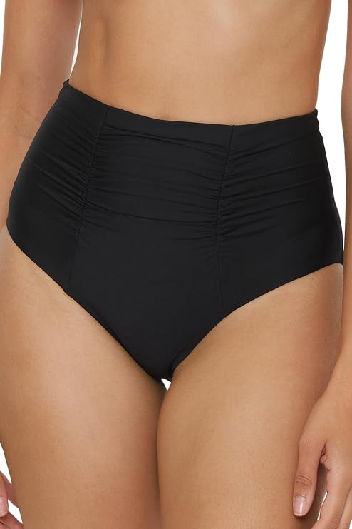 Becca Women's Color Code High Waisted Bikini Bottom, Shirred Seam, Cheeky Coverage, Swimwear Separates for Women